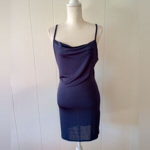 Forever 21 Slip Dress Juniors Large Navy Blue Slinky Bodycon Y2K Club Sexy NWT